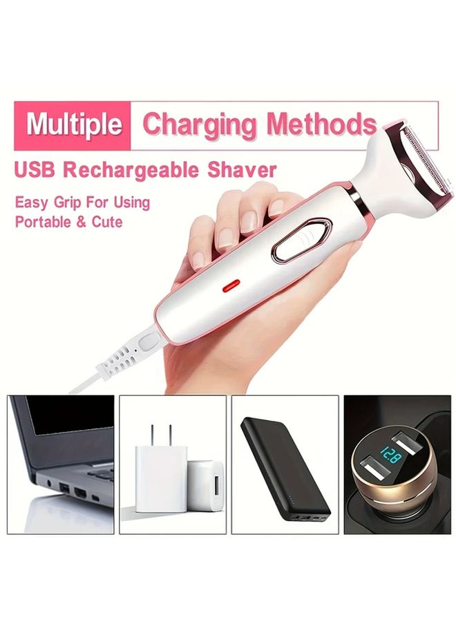 وردي 4 في 1 مجموعة إزالة الشعر الكهربائية للنساء قابلة للشحن عبر USB للوجه والساقين والبيكيني - Image 5