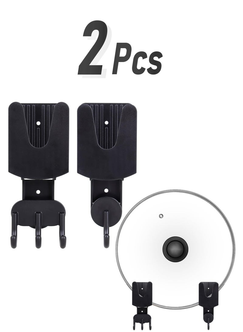 Excefore حامل غطاء وعاء مثبت على الحائط مصنوع من البلاستيك حامل غطاء وعاء رف معلق منظم غطاء مقلاة ذات لاصق مع شريط للمطبخ 2 قطعة، أسود - Image 1