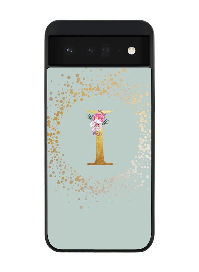 Stylizedd Rugged Black edge case for Google Pixel 6 5G Slim fit Soft Case Flexible Rubber Edges Anti Drop TPU Gel Thin Cover - Custom Monogram Initial Letter Floral Pattern Alphabet - I (Light Grey ) - Image 1