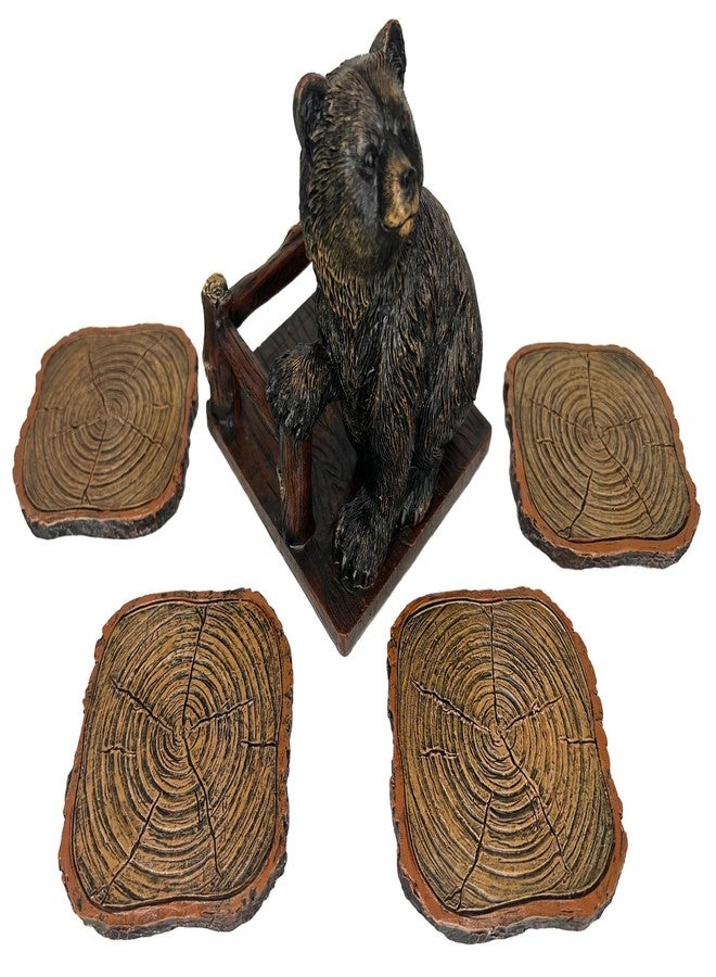 Top Brass Grizzly Bear 4 Drink Coaster Set - Guardian of The Coasters Holder - Rustic Cabin Kodiak Brown Bear Figure Décor for Cabin, Lodge and Home - Image 4