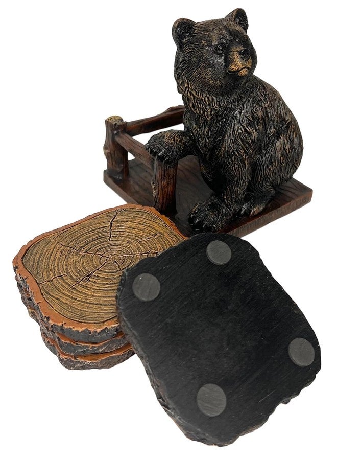 Top Brass Grizzly Bear 4 Drink Coaster Set - Guardian of The Coasters Holder - Rustic Cabin Kodiak Brown Bear Figure Décor for Cabin, Lodge and Home - Image 5