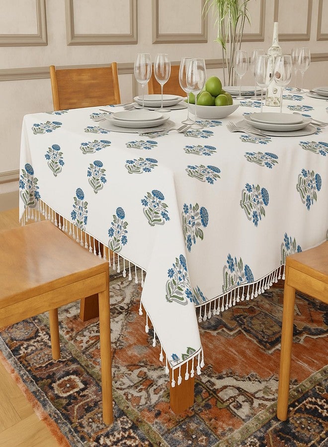 Urban Space 100% Cotton Dining Table Cover 6 Seater, Printed Cotton Table Cloth for Center Table, Table Cover with Tassels for Home Decor (Liberty Blue, 6 Seater - 48" x 92") - Image 1