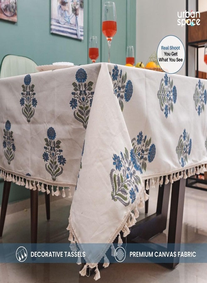 Urban Space 100% Cotton Dining Table Cover 6 Seater, Printed Cotton Table Cloth for Center Table, Table Cover with Tassels for Home Decor (Liberty Blue, 6 Seater - 48" x 92") - Image 3