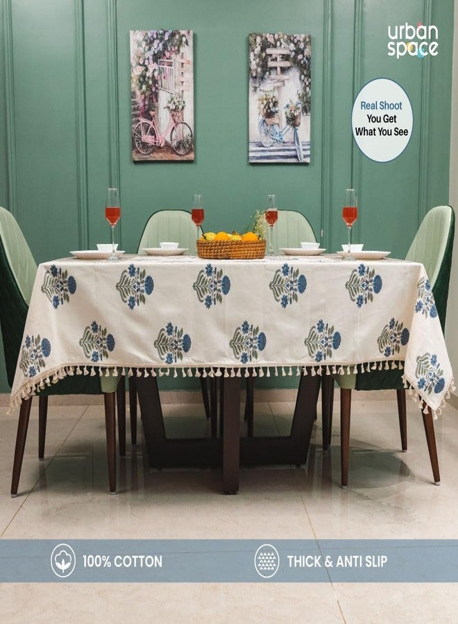 Urban Space 100% Cotton Dining Table Cover 6 Seater, Printed Cotton Table Cloth for Center Table, Table Cover with Tassels for Home Decor (Liberty Blue, 6 Seater - 48" x 92") - Image 2