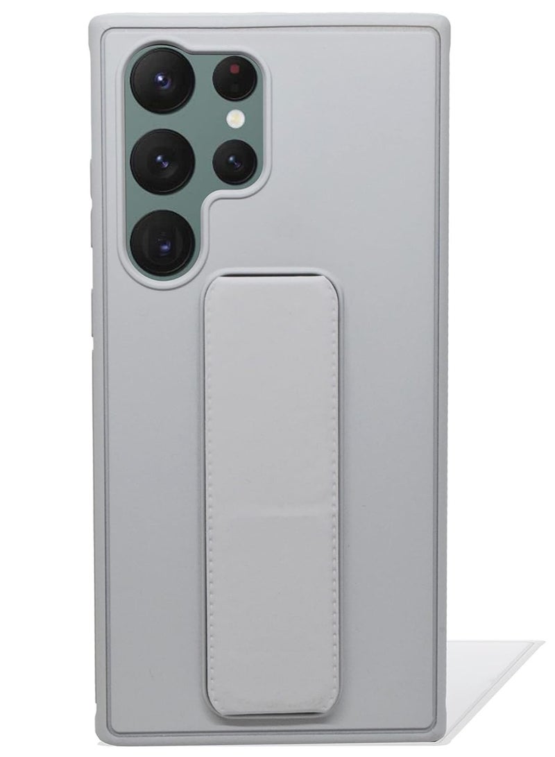 إلترازون Galaxy S23 Ultra Case Fully Covered With Finger Grip Stand Holder Anti Slip Shockproof Protective Case Cover For Samsung Galaxy S23 Ultra 5G (Gray) - Image 1