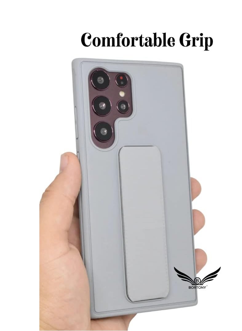 إلترازون Galaxy S23 Ultra Case Fully Covered With Finger Grip Stand Holder Anti Slip Shockproof Protective Case Cover For Samsung Galaxy S23 Ultra 5G (Gray) - Image 3