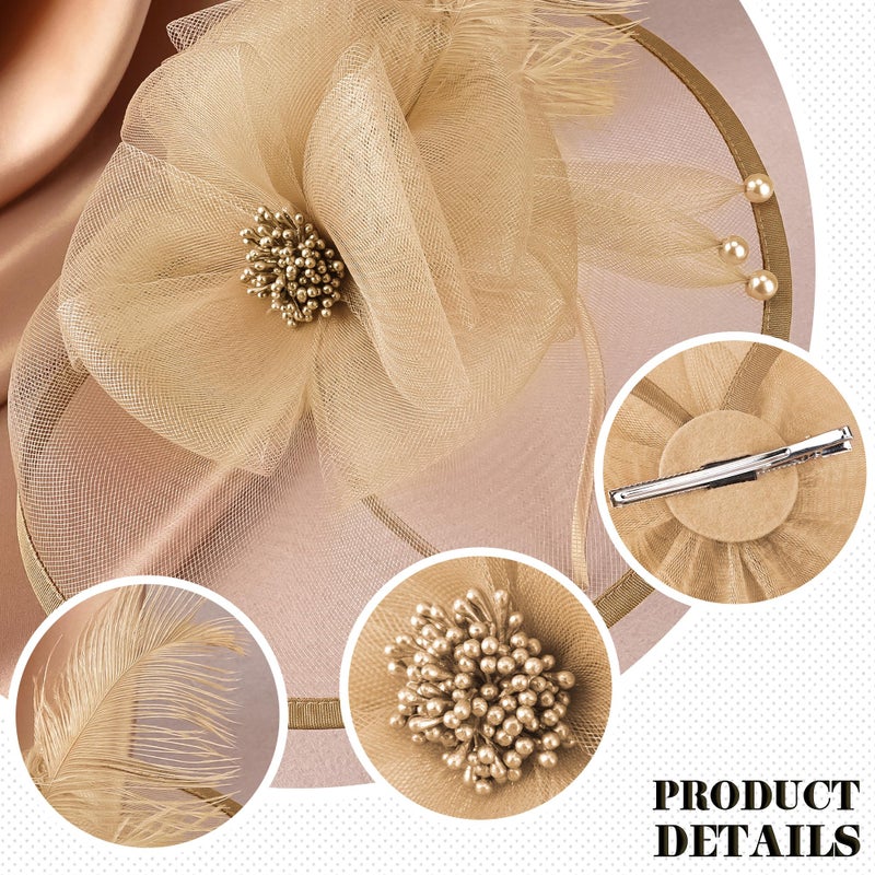 Zinniday Fascinator Hat for Women Tea Party - 2026 Derby Fascinator with Detachable Headband (11.81 â€œx9.84â€ / Head Circumference 21.5â€œ-23.5â€) - Lightweight Feather & Polyester Dark Gold - Image 5