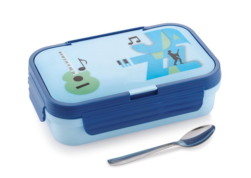 Zerya Stainless Steel 2-Compartment Lunch Box – BPA-Free, Leakproof Bento Box with Extra Upper Storage for Spoon & Tissue – Ideal for School & Picnic (Blue, 2-Compartment) 525ML - Image 3