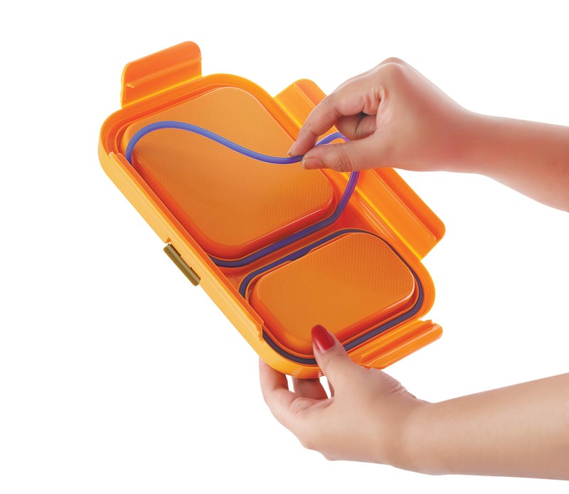 Zerya Stainless Steel 2-Compartment Lunch Box – BPA-Free, Leakproof Bento Box with Extra Upper Storage for Spoon & Tissue – Ideal for School & Picnic (Blue, 2-Compartment) 525ML - Image 5