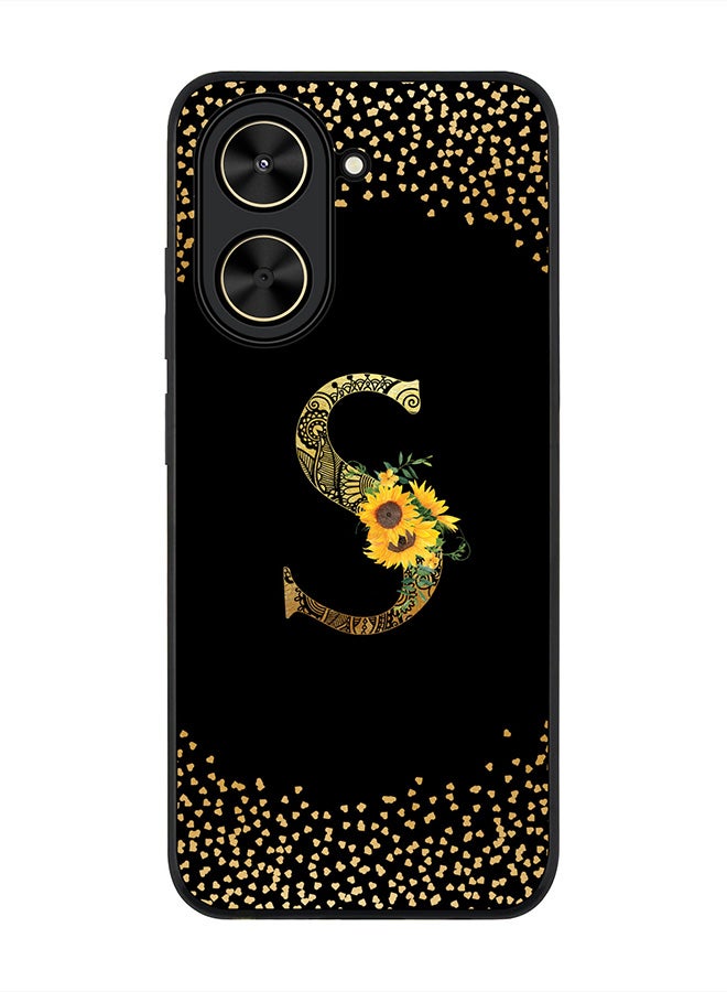 Stylizedd For Xiaomi Poco C71 / Redmi A5 4G Case,Slim fit Camera Protection, Shockproof Thin Phone cover  - Custom Floral Monogram - S ( Black )