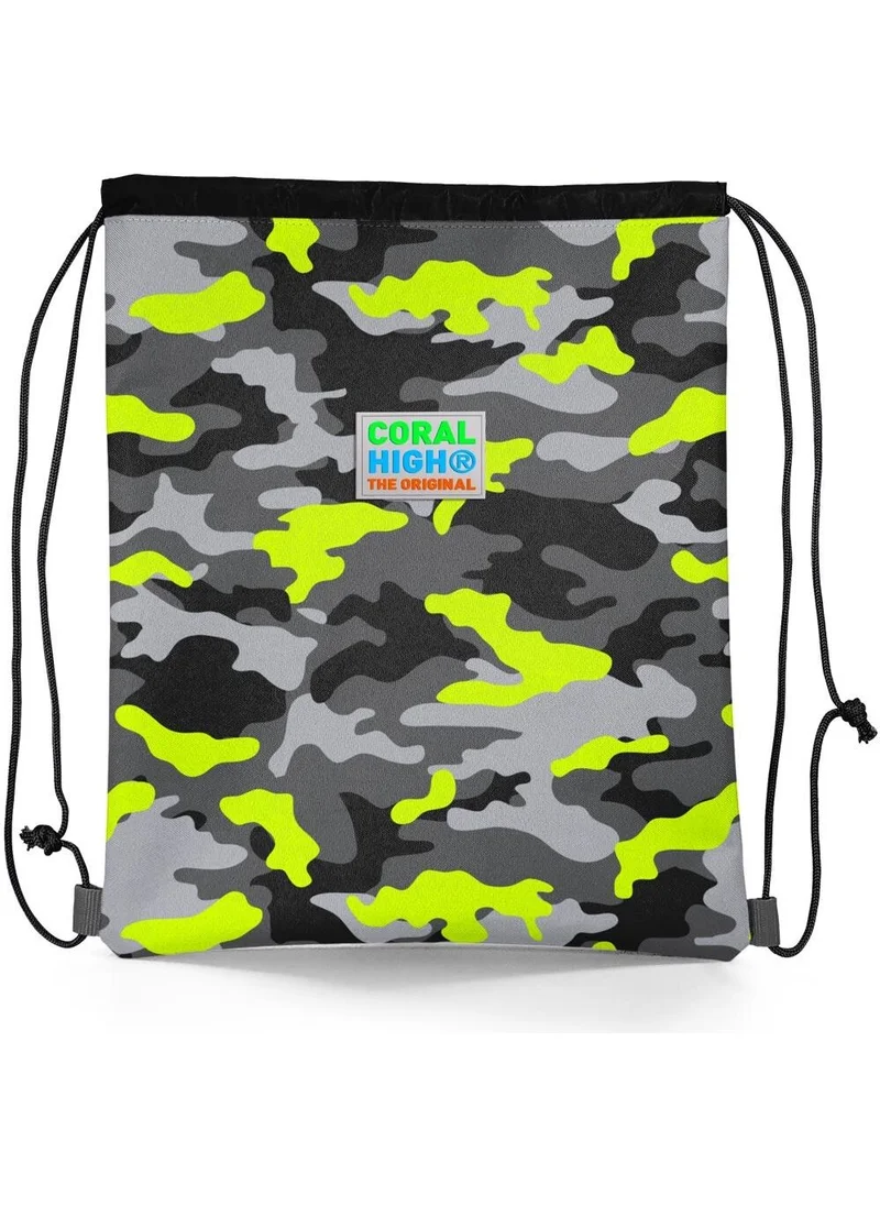 CORAL HIGH Kids Black Gray Camouflage Patterned Drawstring Backpack 22454