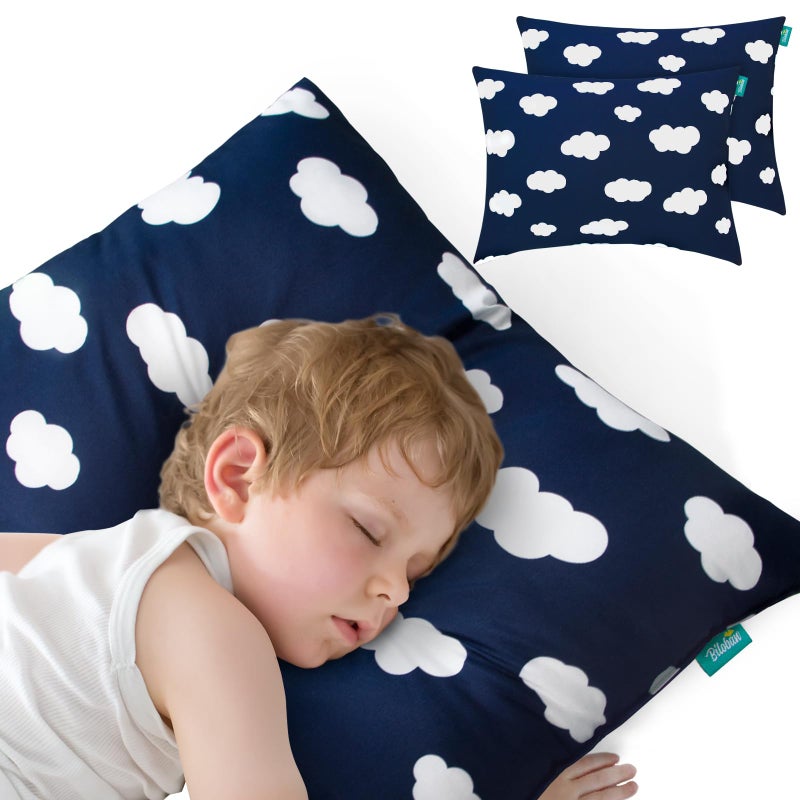 Biloban Toddler Pillow for Sleeping, Kid Pillows 14" x 19" for Small Travel Bed, Nap Pillow, Soft & Skin-Friendly Small Pillows for Sleeping, Toddler Use Only, Age 2 to 5, 2 Pack (Navy Cloud) - Image 1