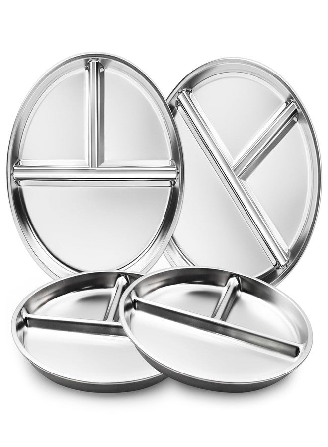 Bakpoco Stainless Steel Kids Plates Set of 4, 9" Portion Control Plates Divided Plate for Adults Toddlers Balance Lunch, Bariatric & Diabetic Diet, Non Toxic Camping Metal Snack Plate for Eating - Image 1