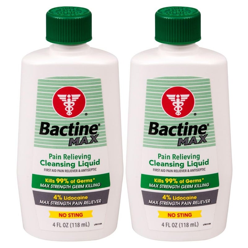 Bactine Max Pain Relieving Cleansing Liquid with Lidocaine, First Aid Pain + Itch Relief, Kills 99% of Germs, 4oz 2 Pack - Image 1
