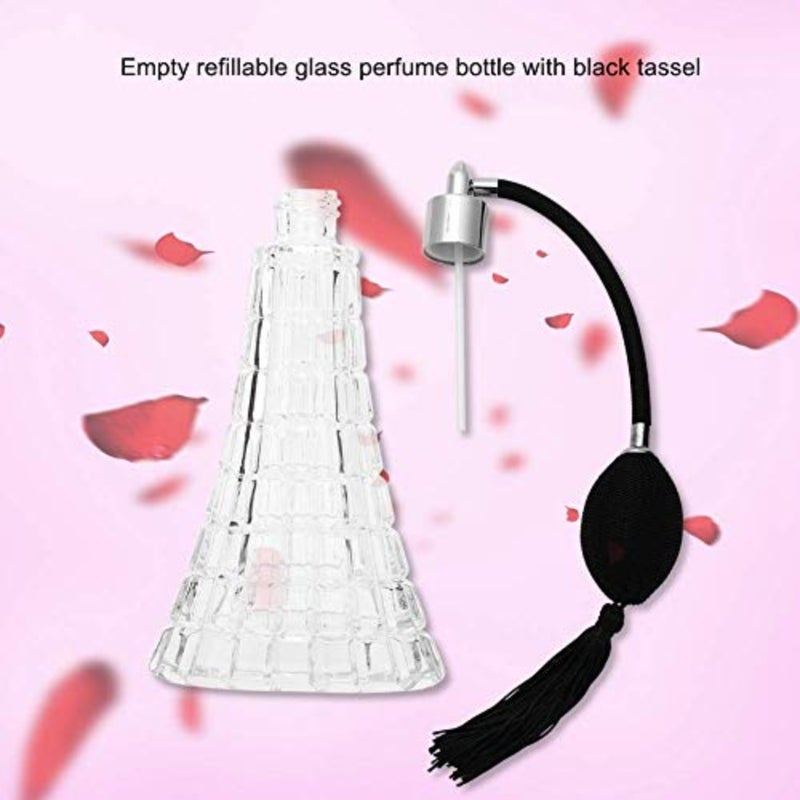 Glass Refillable Vintage Perfume Bottle with Black Bulb and Tassel Atomizer Sprayer - 2.53oz/75ml - Image 5