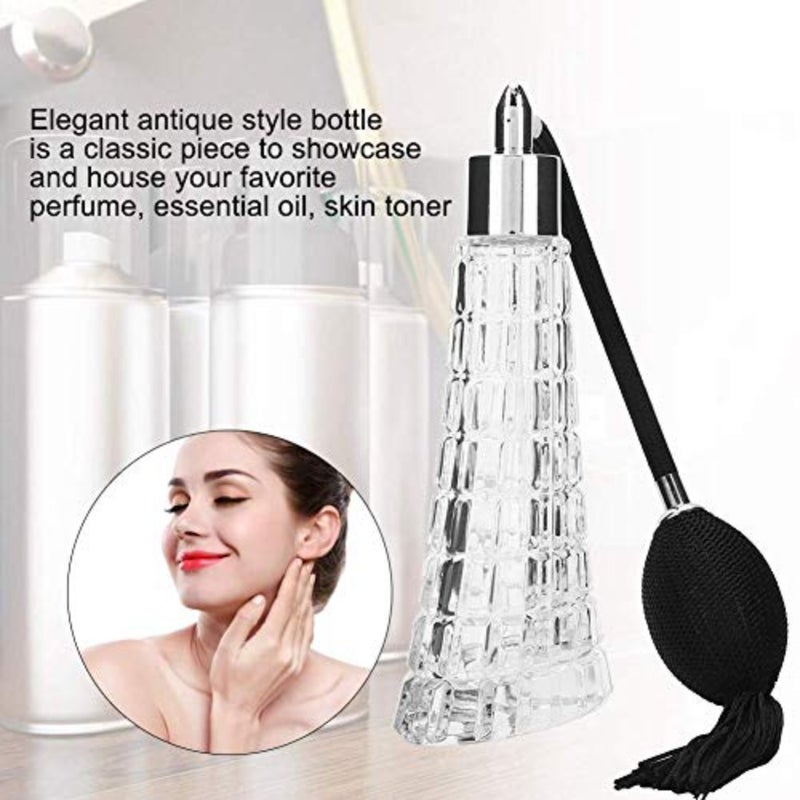 Glass Refillable Vintage Perfume Bottle with Black Bulb and Tassel Atomizer Sprayer - 2.53oz/75ml - Image 2