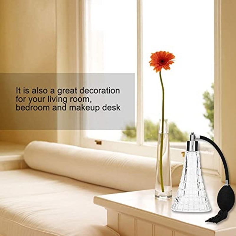 Glass Refillable Vintage Perfume Bottle with Black Bulb and Tassel Atomizer Sprayer - 2.53oz/75ml - Image 3