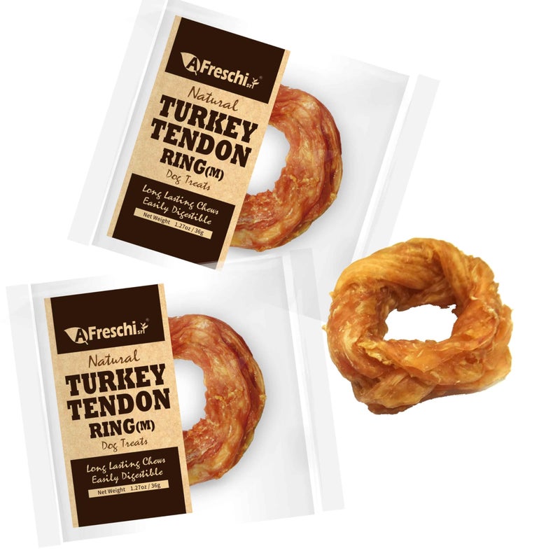 A Freschi srl Afreschi Turkey Tendon Dog Treats for Signature Series, All Natural Human Grade Puppy Chew, Turkey Sourced from USA, Hypoallergenic, Rawhide Alternative, 2 Units/Pack Ring (Medium) - Image 1