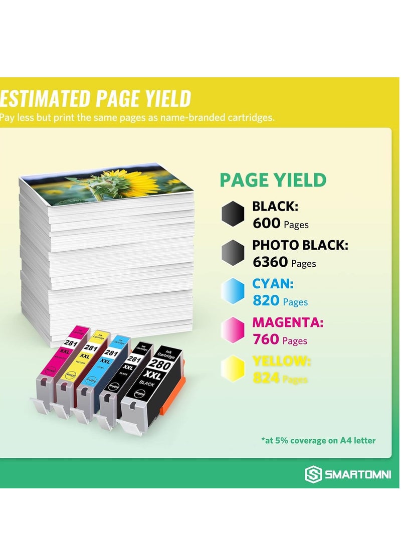 Compatible Ink Cartridges for Canon 280 281XXL PGI280XXL CLI281XXL 5 Pack for PIXMA TS Series Printers - Image 3