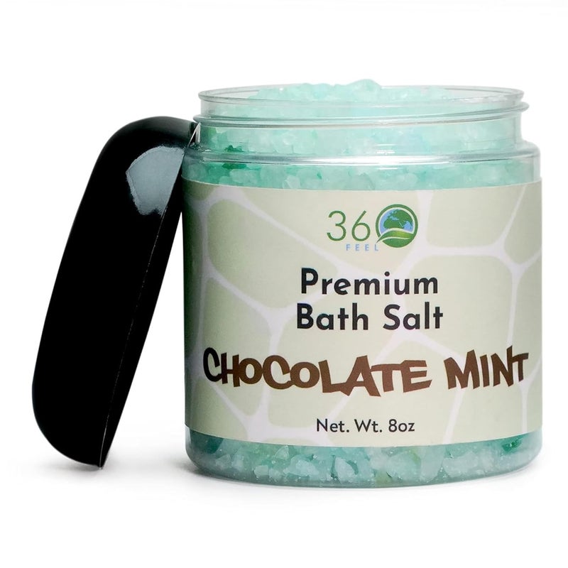360Feel Chocolate Mint Bath Salt Body Scrub Nourishing Bath Soak for Sensitive Skin Face Body Foot Salt Scrub 8 Ounce Jar - Image 1