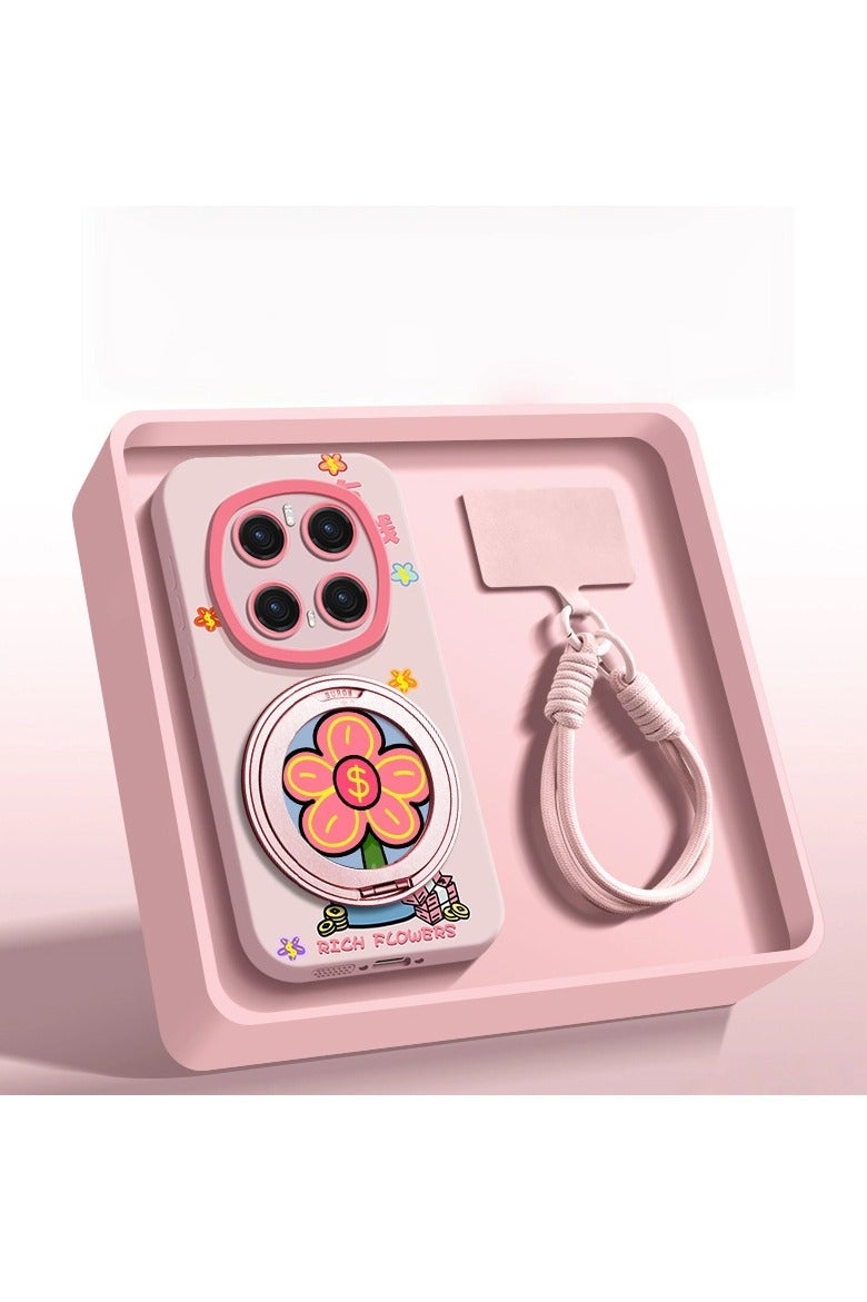 Compatible with Honor Magic7 Pro protective case, 360 magnetic suction stand, flower design, full-coverage protective case with lanyard. - Image 1