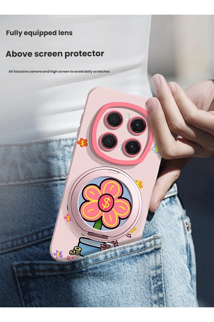 Compatible with Honor Magic7 Pro protective case, 360 magnetic suction stand, flower design, full-coverage protective case with lanyard. - Image 2