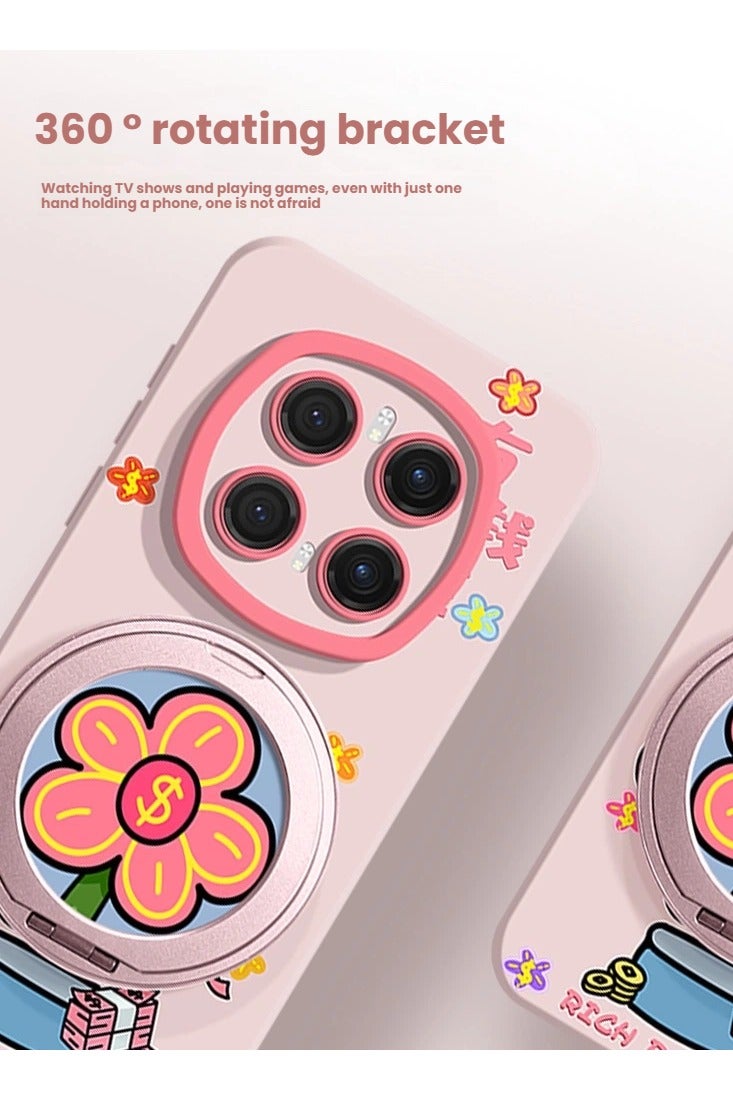 Compatible with Honor Magic7 Pro protective case, 360 magnetic suction stand, flower design, full-coverage protective case with lanyard. - Image 4