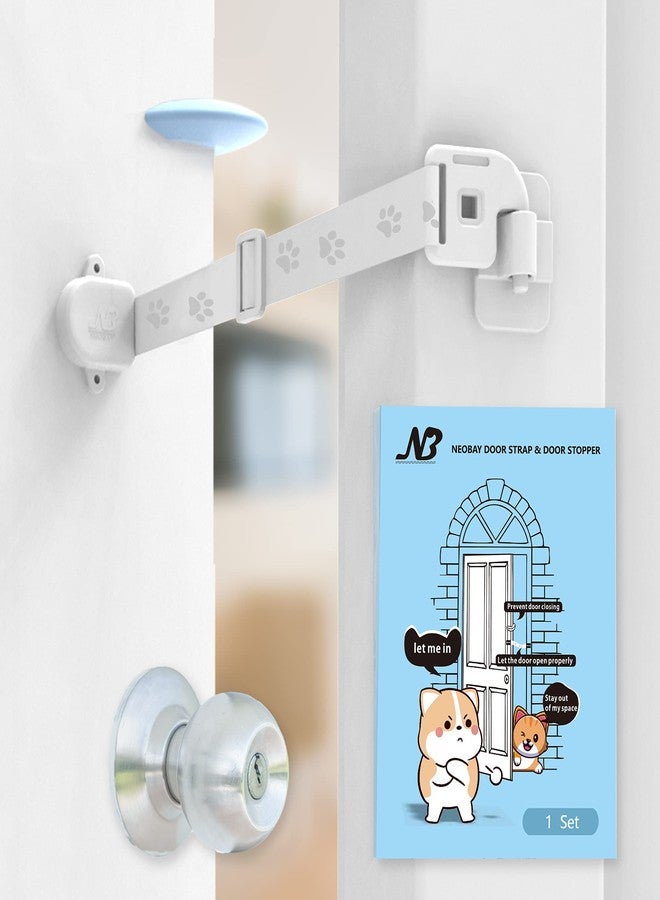 Neobay Adjustable Door Strap and Latch, Damage-Free Cat Door Latch to Keep Dog Out of Litter Box, Economical Alternative of Pet Gates, Basic with Stopper 1 Pack - Image 1
