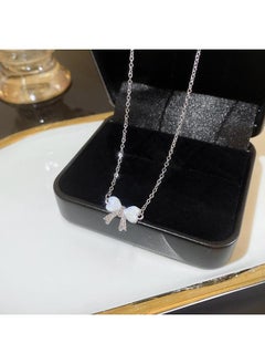 Generic South Korea Silver Titanium Steel Necklace For Girls Versatile High Sense Niche Pearl Butterfly Pendant Clavicle Chain Jewelry 