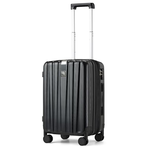Hanke 20 Inch Expandable Carry on Luggage 22x14x9 Airline Approved Lightweight PC Hard Shell Suitcases with Wheels Travel Luggage Rolling Suitcase Travel Luggage Bag for Weekender(Jet Black) - Image 1