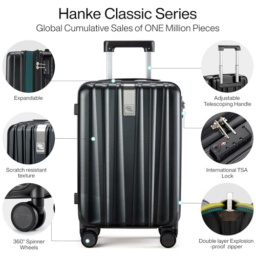 Hanke 20 Inch Expandable Carry on Luggage 22x14x9 Airline Approved Lightweight PC Hard Shell Suitcases with Wheels Travel Luggage Rolling Suitcase Travel Luggage Bag for Weekender(Jet Black) - Image 5