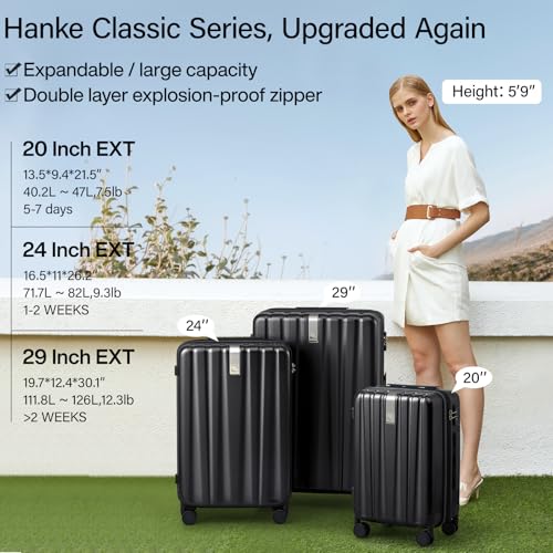 Hanke 20 Inch Expandable Carry on Luggage 22x14x9 Airline Approved Lightweight PC Hard Shell Suitcases with Wheels Travel Luggage Rolling Suitcase Travel Luggage Bag for Weekender(Jet Black) - Image 2