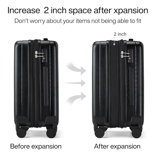 Hanke 20 Inch Expandable Carry on Luggage 22x14x9 Airline Approved Lightweight PC Hard Shell Suitcases with Wheels Travel Luggage Rolling Suitcase Travel Luggage Bag for Weekender(Jet Black) - Image 3