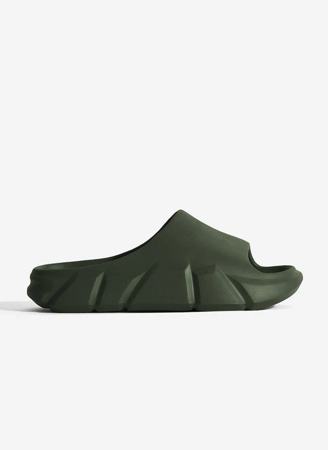 The Souled Store Men Printed Olive Sliders