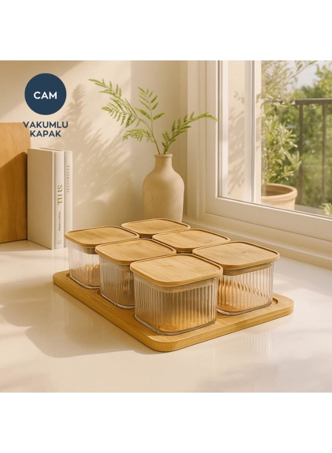 6-Piece Vacuum-Seal Glass Breakfast Storage Set with Bamboo Lids and Tray – Transparent & Airtight