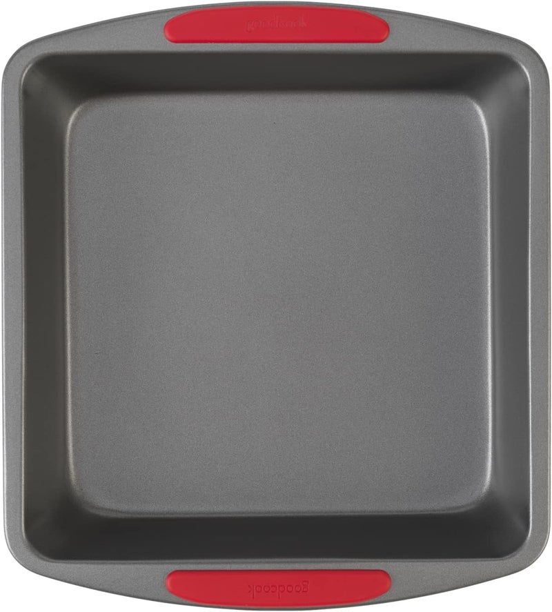 GoodCook MegaGrip Baking Pan with Silicone Grip Handles Square Non-Stick Heavy-Gauge Steel Cake Pan Baking Dish for Brownies Bread Cake Baked Goods & More, Dishwasher Safe, 8x8-Inch, - Image 1