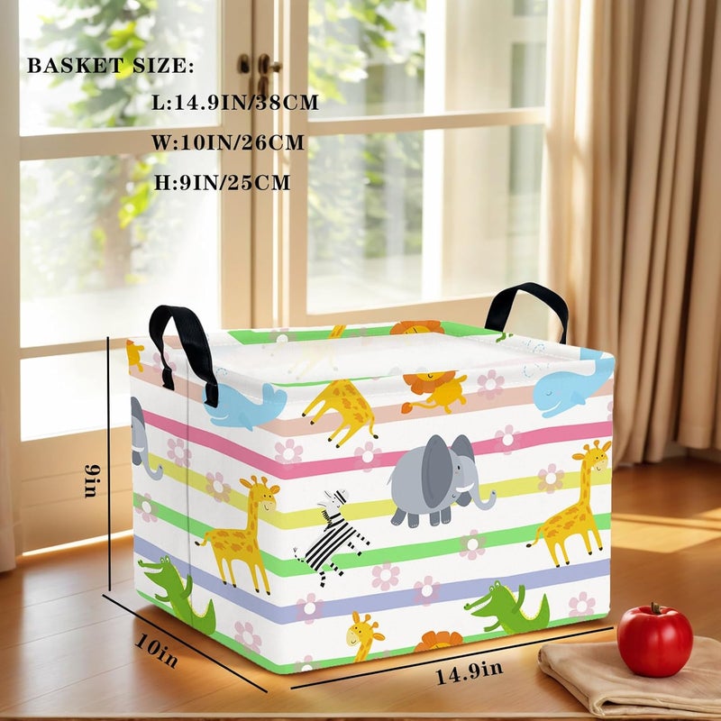 SETAMA Cute Rectangle Woodland Animal Baby Girl Basket Nursery Playroom Bedroom Decor Clothes Toy Basket (Colorful Animals) - Image 3