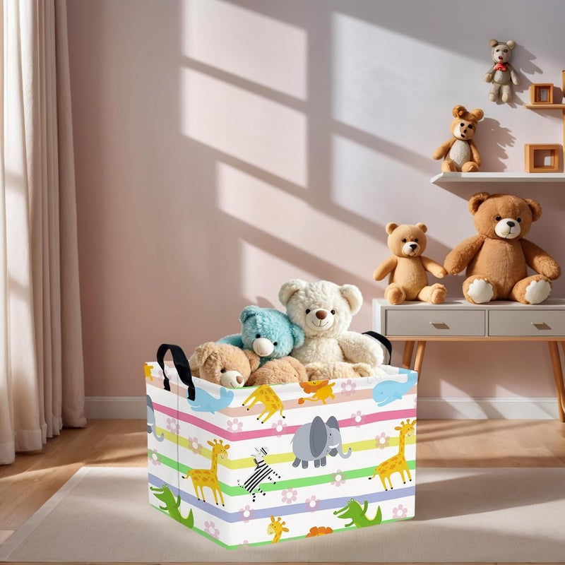SETAMA Cute Rectangle Woodland Animal Baby Girl Basket Nursery Playroom Bedroom Decor Clothes Toy Basket (Colorful Animals) - Image 2
