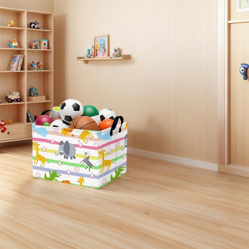 SETAMA Cute Rectangle Woodland Animal Baby Girl Basket Nursery Playroom Bedroom Decor Clothes Toy Basket (Colorful Animals) - Image 5