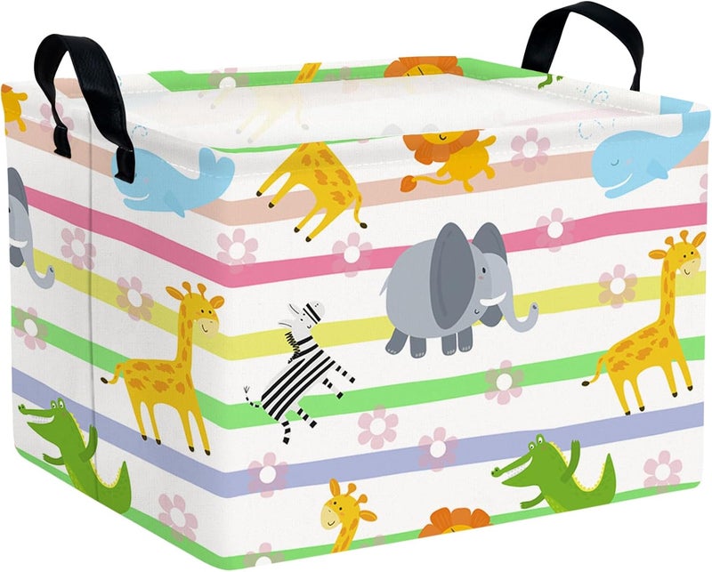 SETAMA Cute Rectangle Woodland Animal Baby Girl Basket Nursery Playroom Bedroom Decor Clothes Toy Basket (Colorful Animals) - Image 1