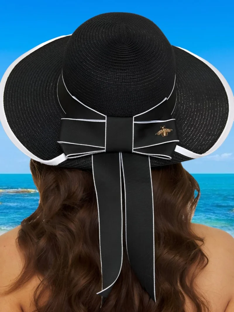 Tezzgelsin Women's UV Protected Foldable Straw Hat with Ribbon Detail
