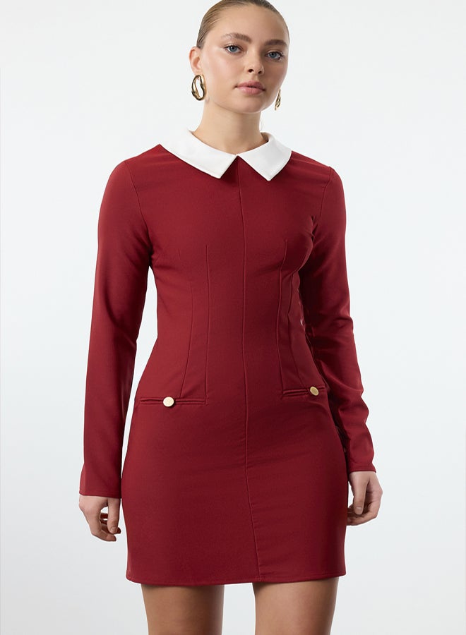 trendyol Burgundy Collar Detailed Woven Dress - Image 2