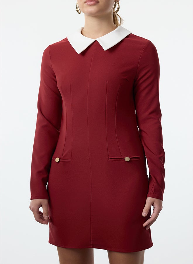 trendyol Burgundy Collar Detailed Woven Dress - Image 3