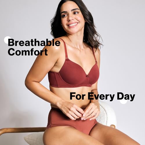 NYKD (NYB198 Cotton Lightly Padded & Non Wired T-Shirt Bra for Women | Medium Coverage Bra with Soft Detachable Straps | Ideal for All Day Comfort - Brown - Image 2