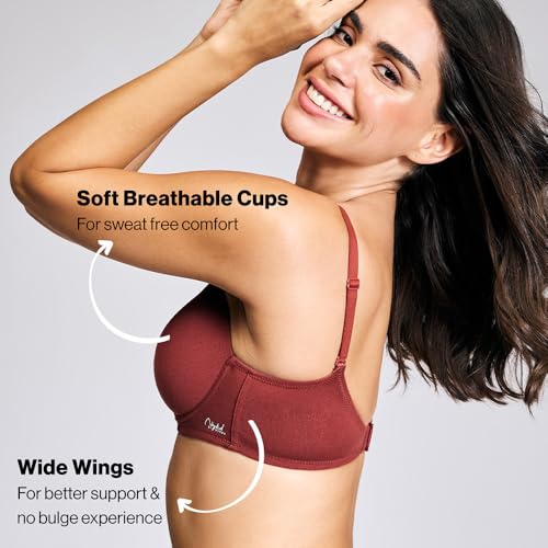 NYKD (NYB198 Cotton Lightly Padded & Non Wired T-Shirt Bra for Women | Medium Coverage Bra with Soft Detachable Straps | Ideal for All Day Comfort - Brown - Image 3