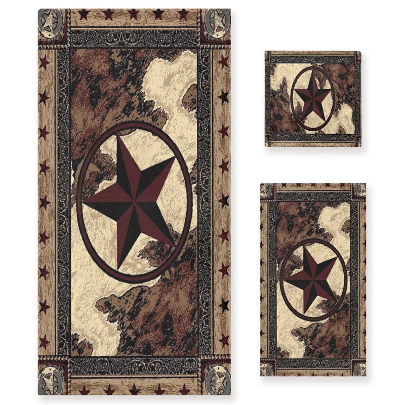 HATESAH Texas Star Bath Towel Set Soft Highly Absorbent Vintage Style Rustic Decorative 3 Piece Set for Spa Women