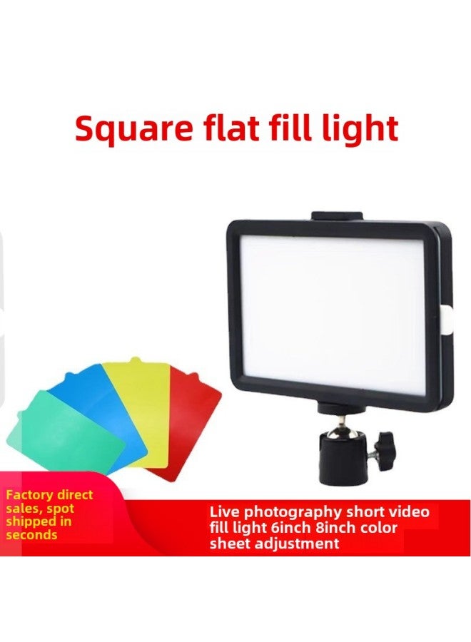 6 Inch Flat Fill Light Photography Short Video 10 Inch Light LED Live Background Light 8 Inch Square Fill Light-Specifications:8-inch Flat Lamp Pan/tilt 2-section Telescopic Tripod  - Image 2
