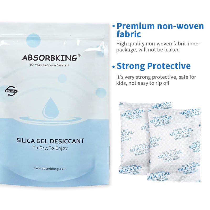 Absorbking عبوات هلام السيليكا 50 جرام 25 عبوة ماصات الرطوبة عبوات مزيل الرطوبة للتخزين آمنة للطعام مزيل الرطوبة للأطعمة والبذور وخيوط الطباعة ثلاثية الأبعاد والإلكترونيات والخزائن - Image 4