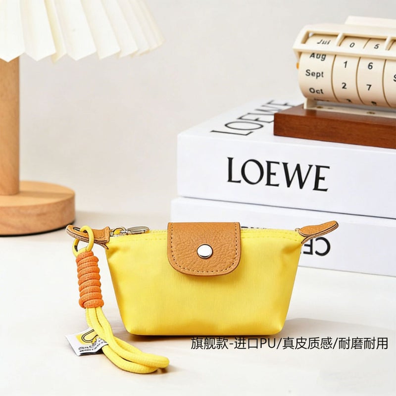 Colorblock Mini Dumpling Bag Unisex Coin Purse Nylon Small Bag - Wheat Yellow - Image 1