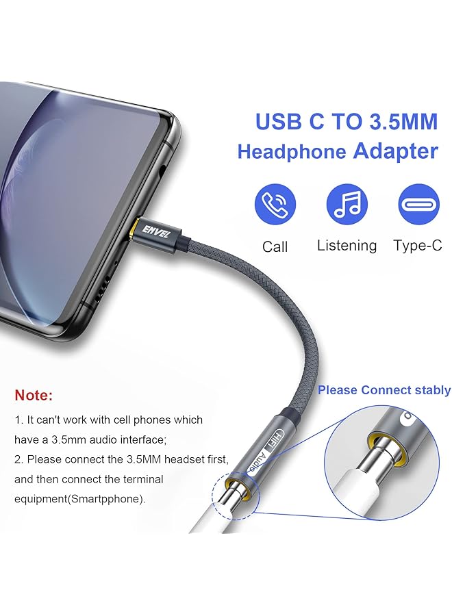 إنفيل محول سماعة رأس USB C إلى 3.5 مم أنثى من النوع C إلى كابل مقبس صوت Aux متوافق مع Samsung Galaxy S23 S22 S21 S20 Fe Ultra S20+ Plus Ipad Pro 2022 2021 2020 2018 Google Pixel 5 6 7 - Image 3